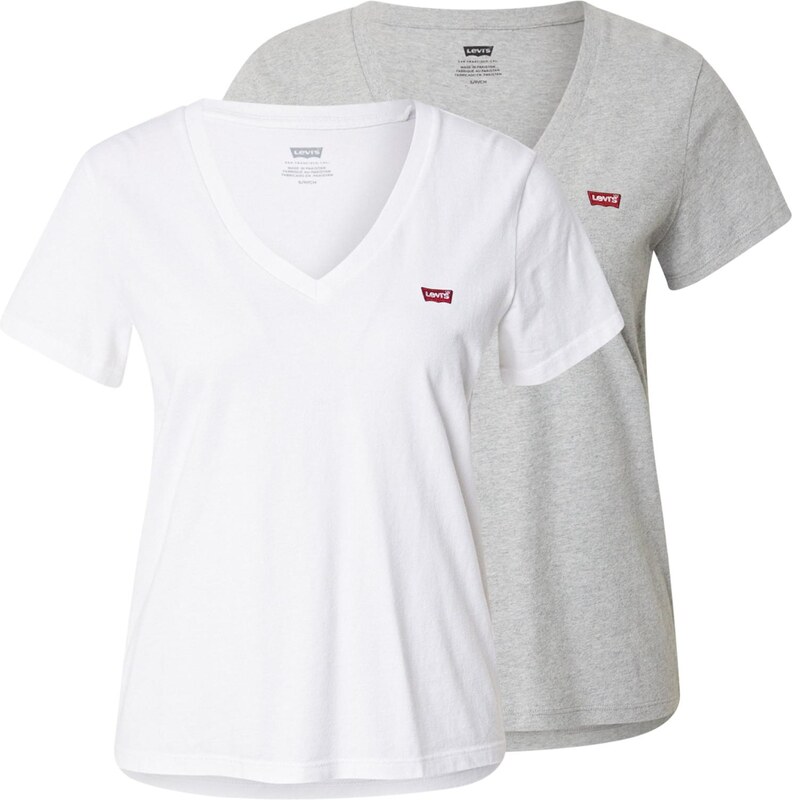 LEVI'S  Тениска 'Perfect V-Neck Tee (2-Pack)' сиво / бяло