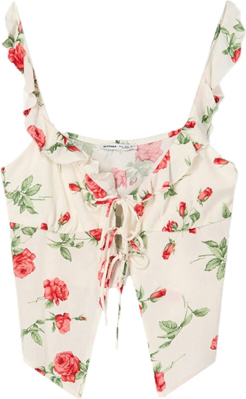 Bershka Топ зелено / бледорозово / червено / бяло