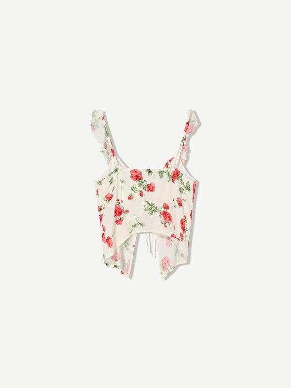 Bershka Топ зелено / бледорозово / червено / бяло