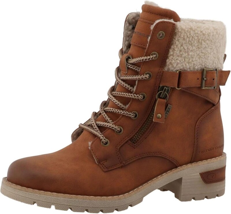 TOM TAILOR Ниски ботуши с връзки кафяво