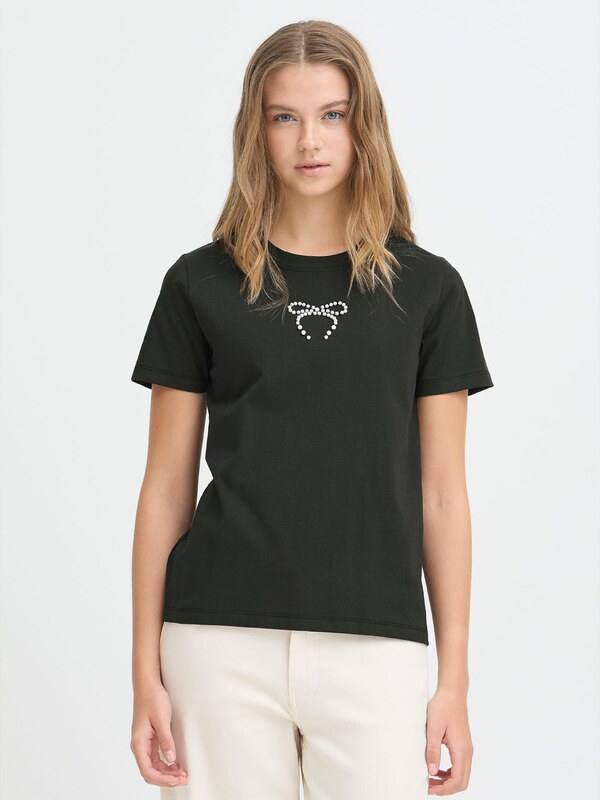 ICHI Тениска 'IHNYNNA' черно / перлено бяло