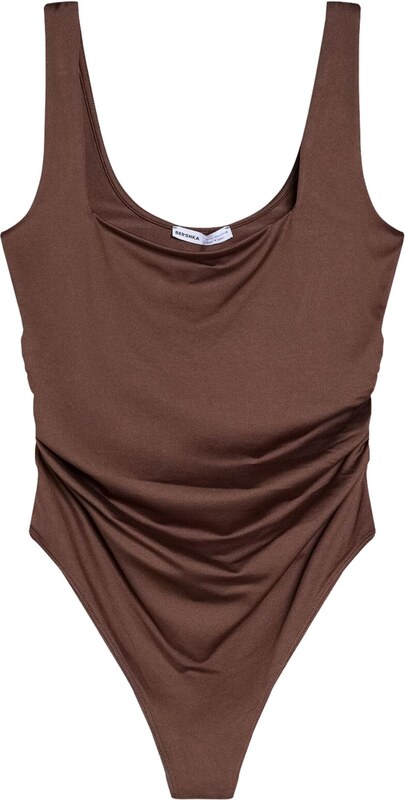 Bershka Блуза боди кафяво