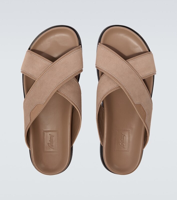 Brioni Leather-trimmed suede sandals