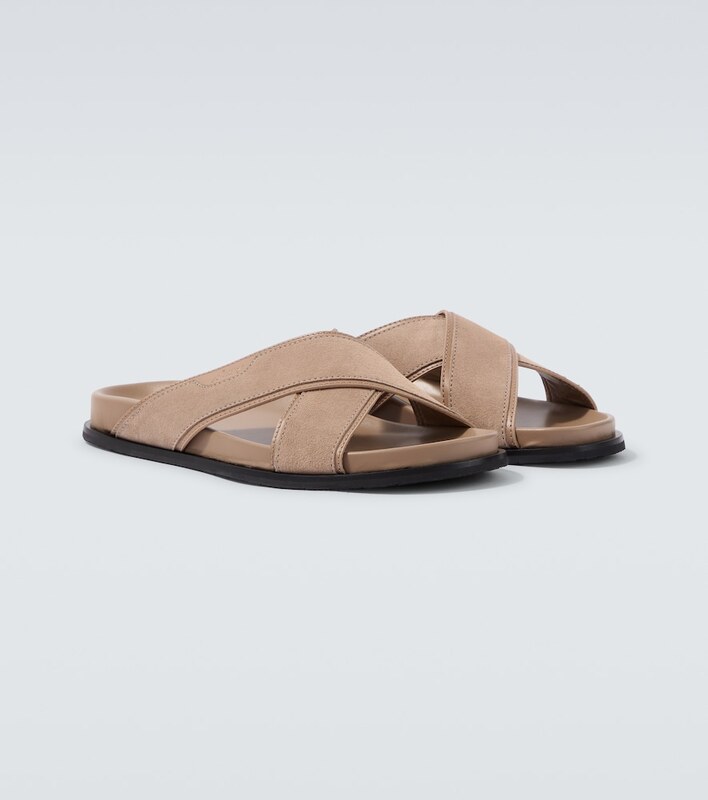 Brioni Leather-trimmed suede sandals