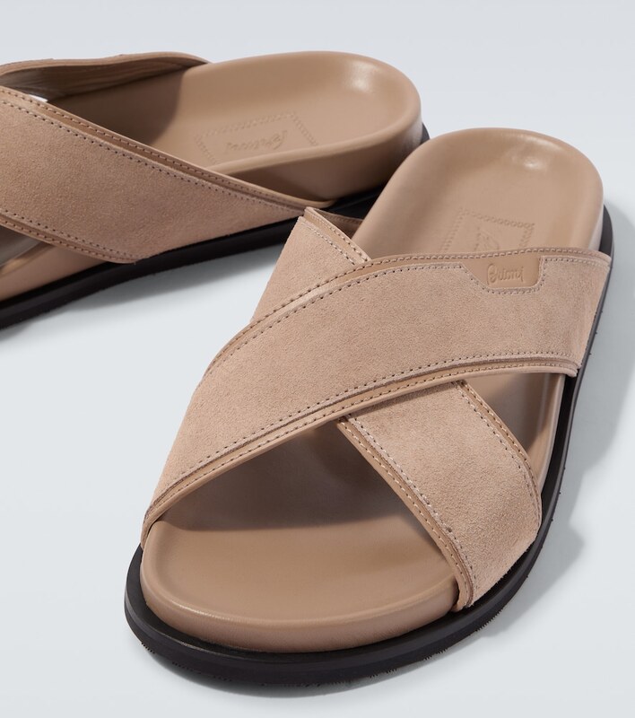 Brioni Leather-trimmed suede sandals