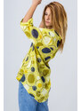 Gang Дамска блуза от памук и лен в жълто с десен кръгове