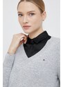 Вълнен пуловер Tommy Hilfiger дамски в сиво от лека материя