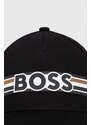 Памучна шапка с козирка BOSS в черно с принт