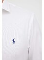 Памучна риза Polo Ralph Lauren мъжка в бяло с кройка по тялото италианска яка 712873368