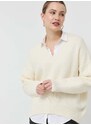 Вълнен пуловер BOSS дамски в бяло от топла материя