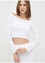 Пуловер Guess дамски в бяло от лека материя