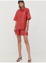 Риза Karl Lagerfeld дамска в червено със свободна кройка с класическа яка