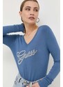 Вълнен пуловер Guess дамски в синьо