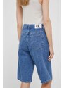 Дънков къс панталон Calvin Klein Jeans в тъмносиньо с изчистен дизайн с висока талия