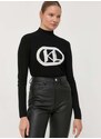 Пуловер Karl Lagerfeld дамски в черно от лека материя с ниско поло