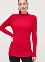 Пуловер Armani Exchange дамски в червено от лека материя с ниско поло