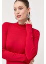 Пуловер Armani Exchange дамски в червено от лека материя с ниско поло