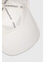 Детска памучна шапка с козирка Emporio Armani в бяло с апликация