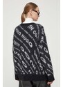 Пуловер с вълна HUGO дамски в черно от лека материя