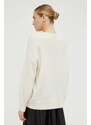 Вълнен пуловер BOSS ORANGE дамски в бежово от лека материя