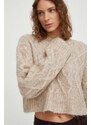 Вълнен пуловер Remain дамски в бежово от лека материя