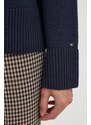 Пуловер с вълна Tommy Hilfiger дамски в тъмносиньо с ниско поло WW0WW39903