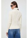 Вълнен пуловер BOSS дамски в бежово от топла материя с ниско поло