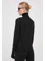Вълнен пуловер Calvin Klein дамски в черно от лека материя с поло