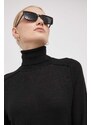 Вълнен пуловер Calvin Klein дамски в черно от лека материя с поло