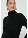 Вълнен пуловер BOSS дамски в черно от топла материя с ниско поло