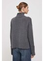 Вълнен пуловер Calvin Klein дамски в сиво от топла материя с поло