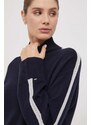Вълнен пуловер Tommy Hilfiger дамски в тъмносиньо с ниско поло