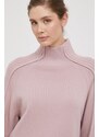 Вълнен пуловер Calvin Klein дамски в розово с ниско поло