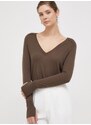 Вълнен пуловер Calvin Klein дамски в кафяво от лека материя