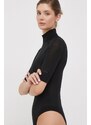 Вълнено боди Calvin Klein в черно от лека материя с ниско поло