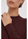 Пуловер с вълна Calvin Klein дамски в бордо от лека материя