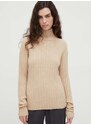 Пуловер с вълна Lovechild дамски в бежово от лека материя с ниско поло