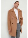 Вълнено палто Guess в кафяво преходен модел с двуредно закопчаване