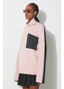 Вълнен пуловер JW Anderson дамски в розово с ниско поло KW1004.YN0144