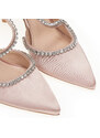 Tsoukalas Обувки на ток в цвят nude, от сатен, с диагонална каишка с кристали