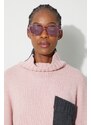Вълнен пуловер JW Anderson дамски в розово с ниско поло KW1004.YN0144