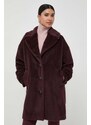 Вълнено палто Marella в бордо преходен модел с уголемена кройка