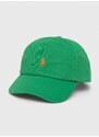 Памучна шапка с козирка Polo Ralph Lauren в зелено с апликация 710667709