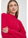 Вълнен пуловер Marella дамски в розово от топла материя с ниско поло