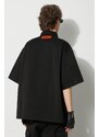 Памучна риза Heron Preston Vintage Wash мъжка в черно със свободна кройка с класическа яка HMGG003F23FAB0021000