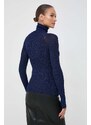 Пуловер BOSS дамски в синьо от лека материя с поло