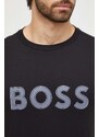 Памучна тениска Boss Green в черно с апликация 50506344