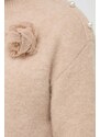 Вълнен пуловер Custommade Tone дамски в кафяво от топла материя с ниско поло 999289363