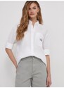Памучна риза Calvin Klein Jeans дамска в бяло със свободна кройка с класическа яка J20J222610