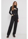 Пуловер Calvin Klein Jeans дамски в черно от лека материя с поло J20J222621